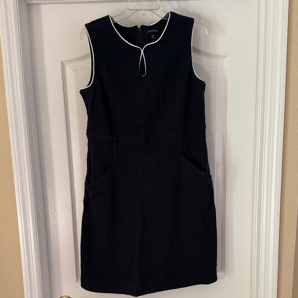 Lands' End Navy Blue Textured Dress